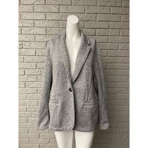 Lands End Women Gray One Button Chevron Pattern Jacket Size L